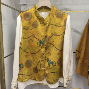 立领盘扣洋气高档马甲上衣两件套套装 新中式 国风刺绣马夹女春季