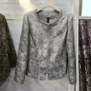 减龄小香风西装 时尚 上衣 轻奢重工串珠提花短外套女春季 商场同款