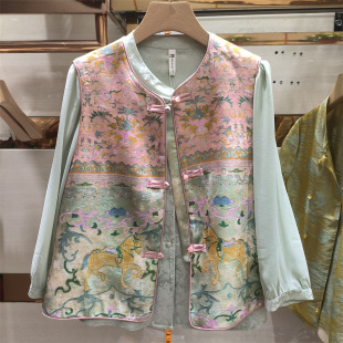 女装 背心专柜正品 国风印花马甲女立领盘扣坎肩洋气高贵中式 新中式