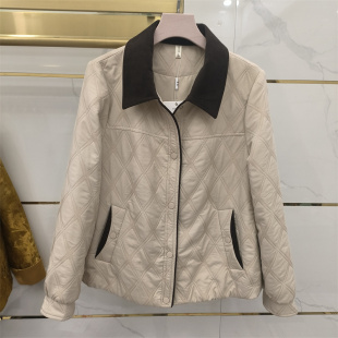 菱格纹翻领纽扣外套时尚 2026春季 宽松短款 女装 百搭 新款