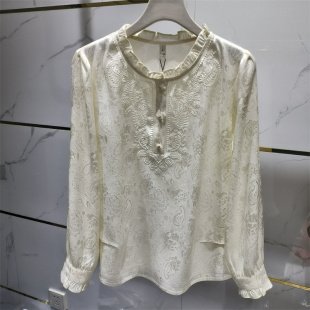 实体同款 女圆领纽扣提花百搭气质上衣中年妈妈女装 刺绣衬衫 新中式
