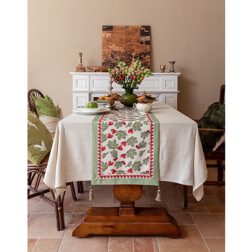 亚麻桌旗美式田园花卉轻奢茶几防水桌布盖巾长条形台布餐边柜茶旗