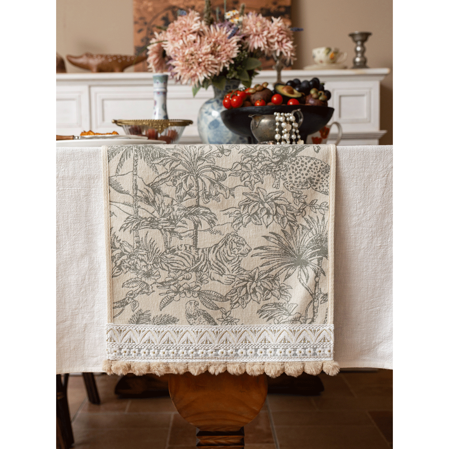 美式桌旗提花高级感轻奢餐桌布艺长条形边柜复古风电视柜茶几台布