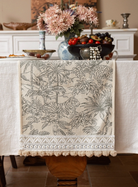 美式桌旗提花高级感轻奢餐桌布艺长条形边柜复古风电视柜茶几台布