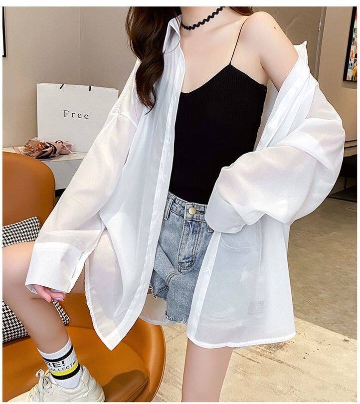 爆款流行夏天薄款冰丝防晒衣衬衫韩版宽松防晒服