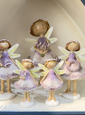复古做旧树脂紫色天使摆件花仙子家居装饰品小女孩桌面小摆设礼物