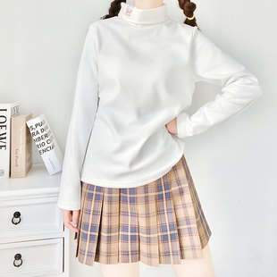 川岛木樱原创加绒高领打底衫 上衣女 秋冬日系内搭学生卡通宽松长袖