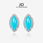 新品 珠边复古宫廷风天然蓝松石耳钉925纯银气质ins耳坠送礼耳饰品