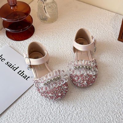 女童凉鞋2026夏季新款时尚洋气宝宝平底单鞋舒适软底水晶公主鞋子
