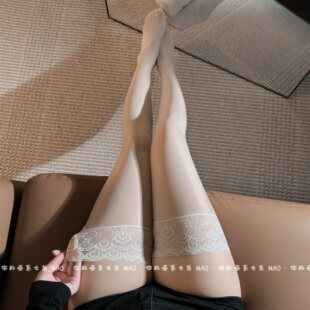 微醺天使*蕾丝超薄5d油亮长筒马油丝袜半截过膝油光大腿黑丝袜女