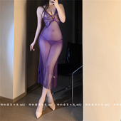 约会睡衣 睡裙女修身 幽兰梦 紫色御姐风迷人妩媚性感网纱透视长款