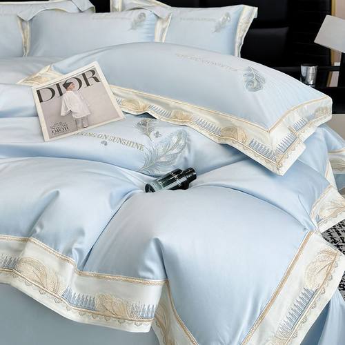 轻奢100支A类贡缎长绒棉刺绣全棉四件套床单被套纯棉简约床上用品