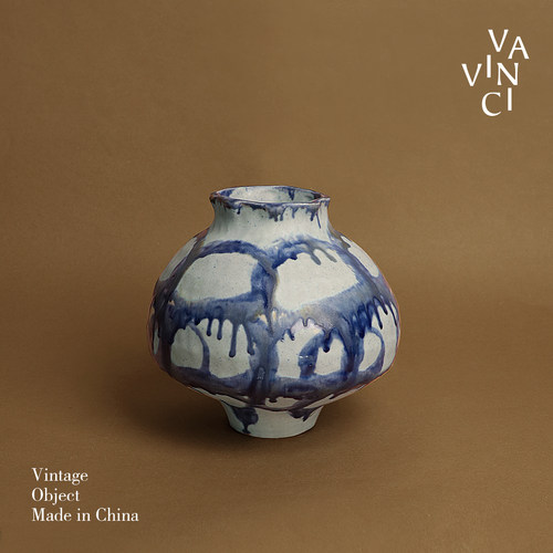 复古陶瓷花瓶蓝色抽象纹理花器