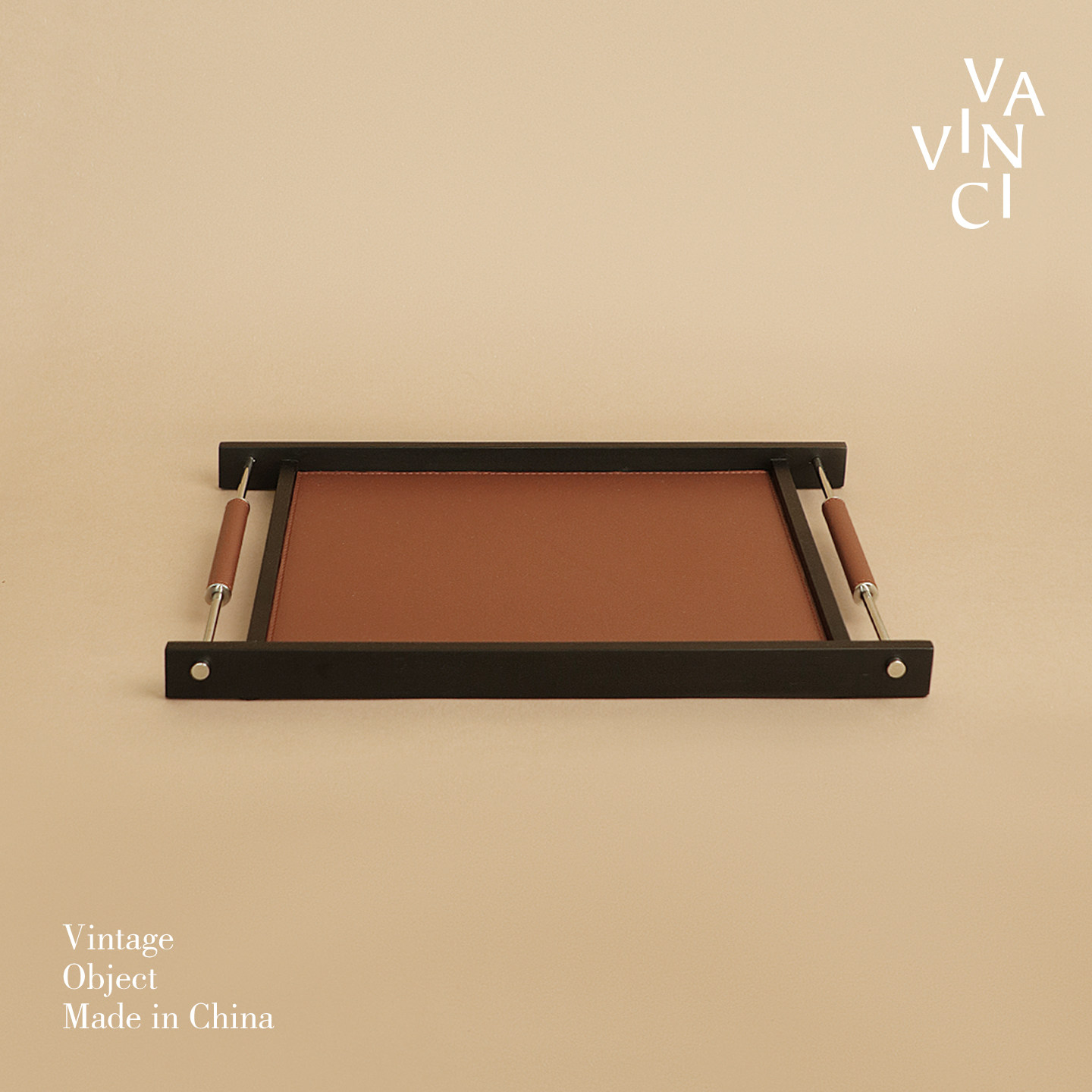 梵其现代轻奢实木皮质托盘高级首饰收纳香薰托盘玄关金属把手茶盘,家居饰品,装饰摆件,淘宝优惠券,粉丝福利购,淘宝优惠卷