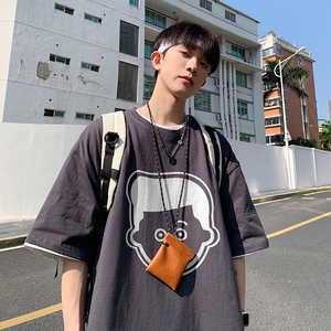 2023夏装新款小男孩宽松港仔百搭学生休闲圆领短袖t恤Y290P25灰