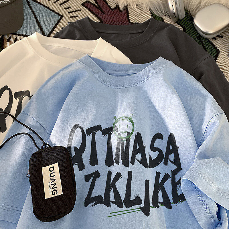 得物品质纯棉重磅潮牌潮流宽松圆领男女短袖T恤B219-T11-P25,男装T恤,电商B219