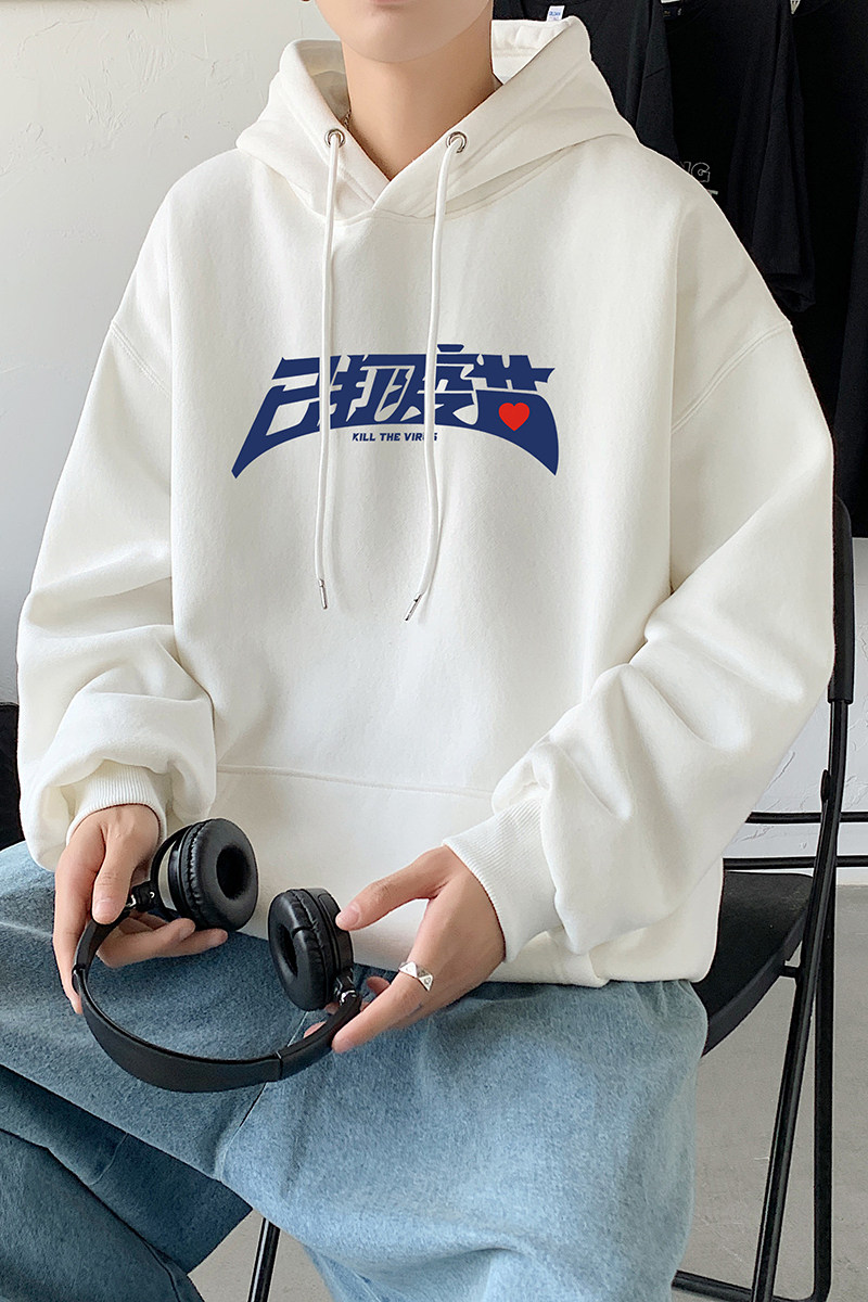 2021秋冬新款高品质简约英文印花港仔宽松情侣卫衣Y051白,男装卫衣,电商B219