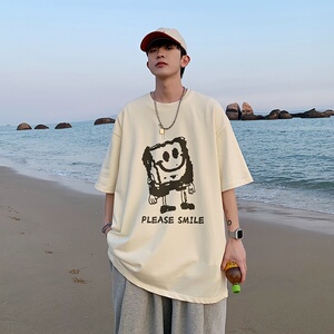 220克夏装海绵宝宝印花宽松港仔百搭学生休闲圆领短袖t恤Y301P25图片