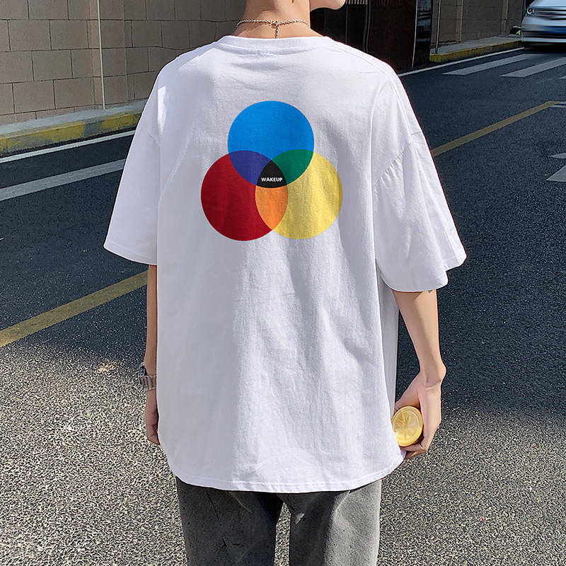 505-1-Y078中性风短袖t恤男韩版潮流宽松夏季潮牌大码祖母绿,男装T恤,电商B219