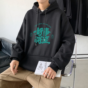 2021秋冬新款高品质潮印花港仔宽松情侣连帽卫衣Y037,2021秋冬服装搭配文案图片