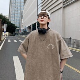220克新款夏装纯棉圆领复古做旧宽松港仔短袖蜡染水洗T恤Y333P35，男装T恤，电商B219