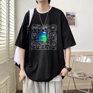 220克夏装新款印花宽松港仔百搭学生休闲圆领短袖t恤Y379P25