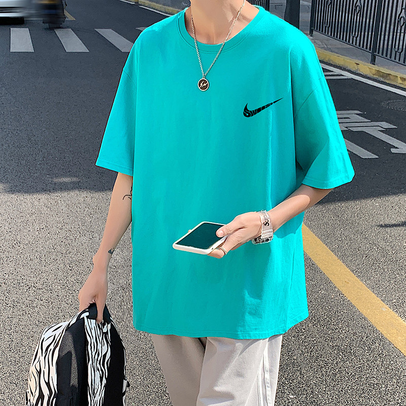 505-1-Y008黑色全棉夏季新款时尚印花大码T恤短袖情侣中性风,男装T恤,电商B219