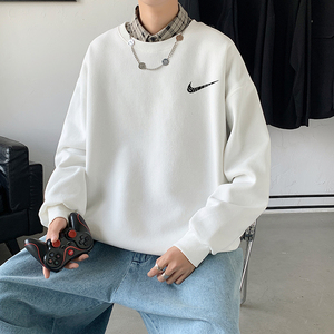 2021秋冬新款高品质10色印花港仔宽松情侣圆领卫衣Y013蓝图片