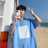 龙年LOGO重磅品质纯棉港风男美式大版型宽松落肩短袖T恤Y616P25，男装T恤，电商B219