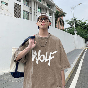 得物品质纯棉重磅水洗潮牌青少年宽松圆领短袖T恤 B219-Y331-P35,男装T恤,电商B219