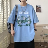 220克夏装新款印花宽松港仔百搭学生休闲圆领短袖t恤Y368P25白色，男装T恤，电商B219