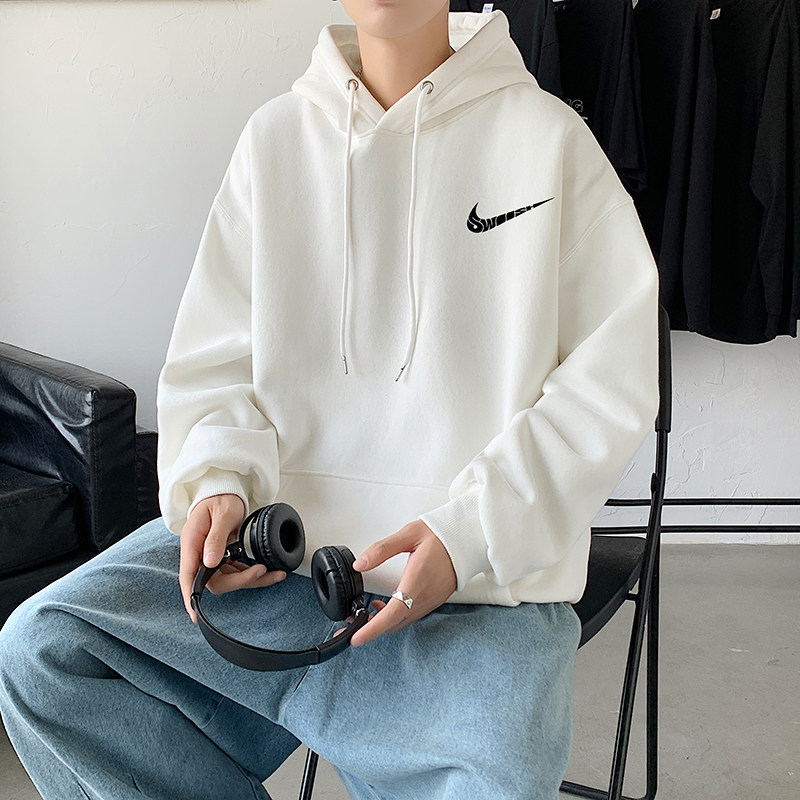 2021秋冬新款高品质10色印花港仔宽松情侣连帽卫衣Y015蓝,男装卫衣,电商B219