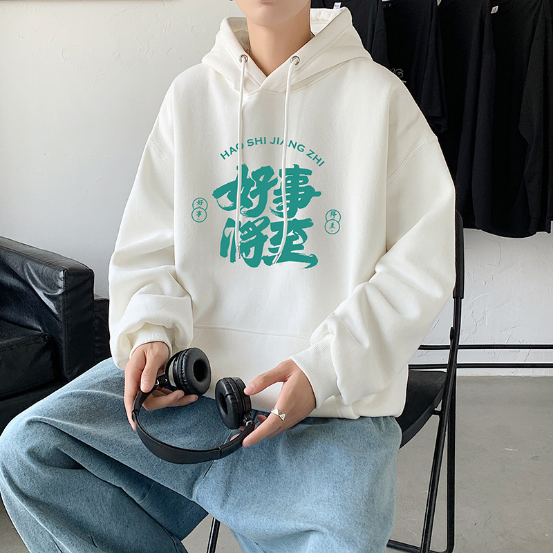 2021秋冬新款高品质潮印花港仔宽松情侣连帽卫衣Y037,男装卫衣,电商B219