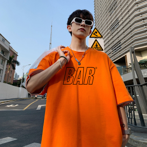 2023夏装新款英文印花宽松港仔百搭学生休闲圆领短袖t恤Y216P25灰图片