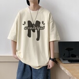 220克夏装新款印花宽松港仔百搭学生休闲圆领短袖t恤Y375P25咖，男装T恤，电商B219