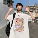 2023夏装新款印花宽松港仔百搭学生休闲圆领短袖t恤Y446P25，男装T恤，电商B219