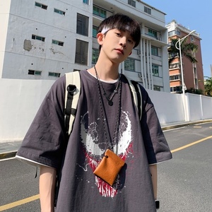 2023夏装美漫毒液印花宽松港仔百搭学生休闲圆领短袖t恤Y393P25白图片