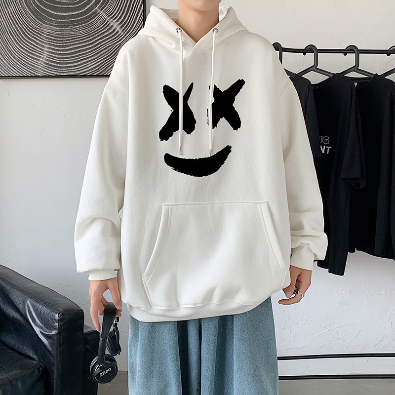 2021秋冬新款高品质多色笑脸印花港仔宽松情侣卫衣Y019黄,男装卫衣,电商B219