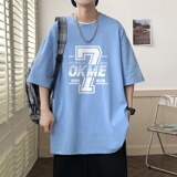 220克夏装新款印花宽松港仔百搭学生休闲圆领短袖t恤Y373P25米色，男装T恤，电商B219
