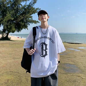 220克夏装新款英文印花宽松港仔百搭学生休闲圆领短袖t恤Y300P25图片