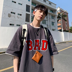 220克夏装新款BAD印花宽松港仔百搭学生休闲圆领短袖t恤Y322P25