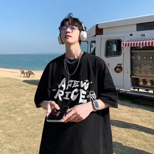 220克夏装新款印花宽松港仔百搭学生休闲圆领短袖t恤Y383P25图片