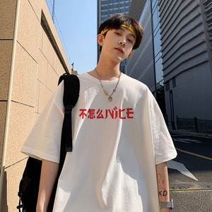 220克夏装新款英文印花宽松港仔百搭学生休闲圆领短袖t恤Y201P25,男装T恤,电商B219