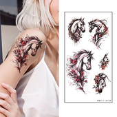 彩色骏马头像花朵唯美小众高级个性 3张 纹身贴防水女持久 手绘