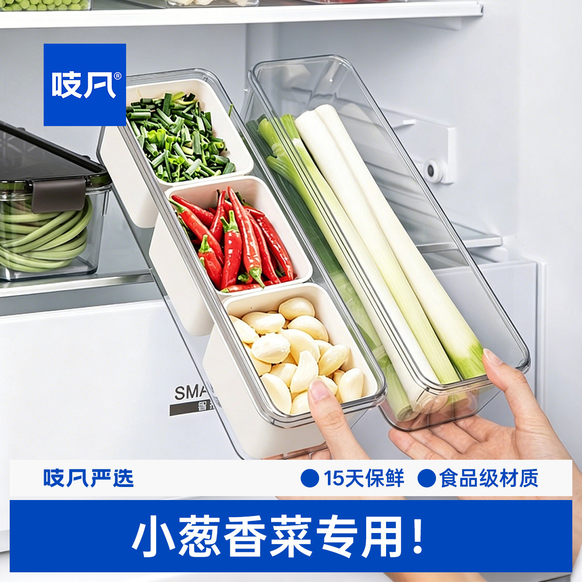 日本小葱香菜保鲜盒分装食品级冰箱整理盒大葱姜蒜香料面条收纳盒