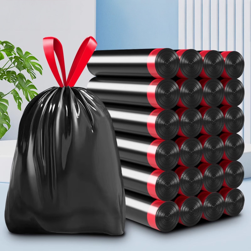 日本黑色垃圾袋抽绳袋子家用加厚清洁袋厨房手提式塑料袋大号特厚