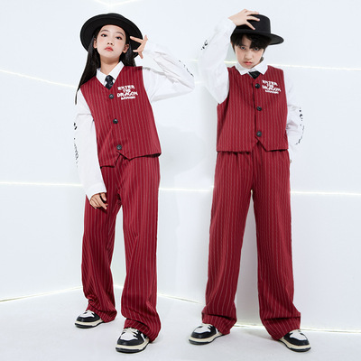少儿Popping演出服西装马甲套装新款潮服女童街舞locking锁舞帅气
