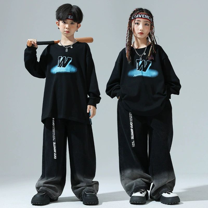 儿童街舞演出服少儿潮酷宽松卫衣女爵士套装男童嘻哈hiphop表演服
