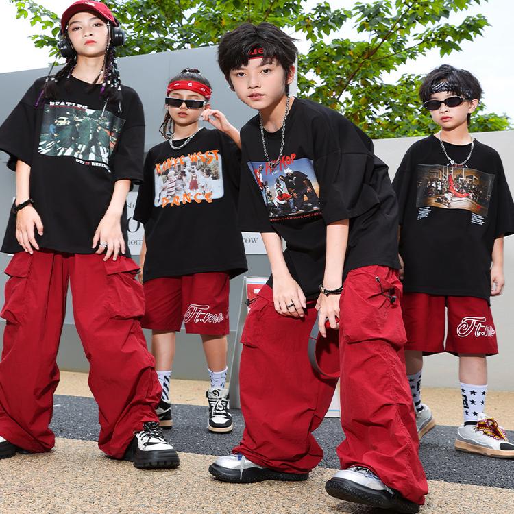 儿童演出服嘻哈男童街舞潮服酷帅架子鼓hiphop女童炸街走秀套装夏