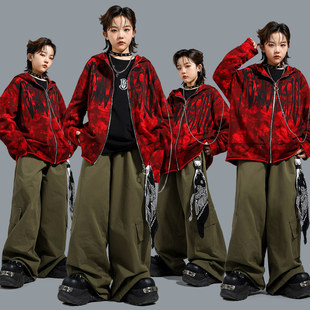 儿童街舞摇滚风嘻哈演出服套装男童轻朋克风HIPHOP连帽开衫走秀服